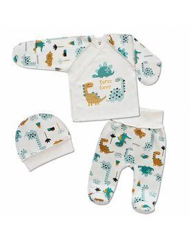 Набор для новорожденных теплый (распашонка, ползунки, шапочка) футер 100% хлопок "Дино" 310 фото