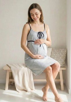 Нічна сорочка на бретельках &laquo;Амелі Грей&raquo; зі шнурівкою для годування, кулір (100% бавовна), 44 (S)